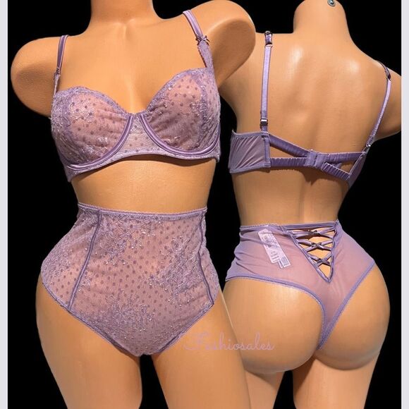 Victoria’s Secret Dream Angels Set dot Mesh Unlined Balconett Bra & Thong - Picture 2 of 10